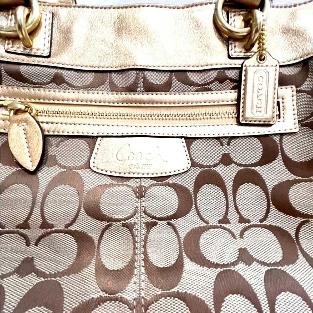 Coach Brown and Gold Signature Canvas Shoulder Bag with Matching Wallet